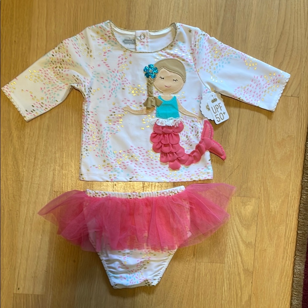 Mud Pie Mermaid Rashguard Set - White and Pink